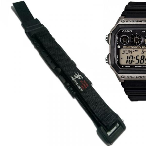 Pulseira em Nylon Compatível com Casio Ae-1300wh-8av Preta - Oficina dos Relógios