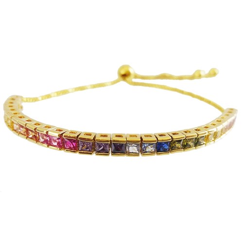 Pulseira Gravata com Zircônias Coloridas Folheada em Ouro 18K