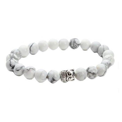 Pulseira Masculina Pedra Turmalina Branca com Buda Prata