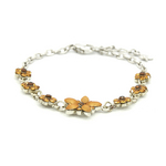 Pulseira Prateada Com Florzinha Strass Laranja