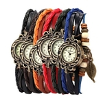 6PC Womens Bracelet Weave Wrap Quartz Leather Leaf Beads Wrist Watches