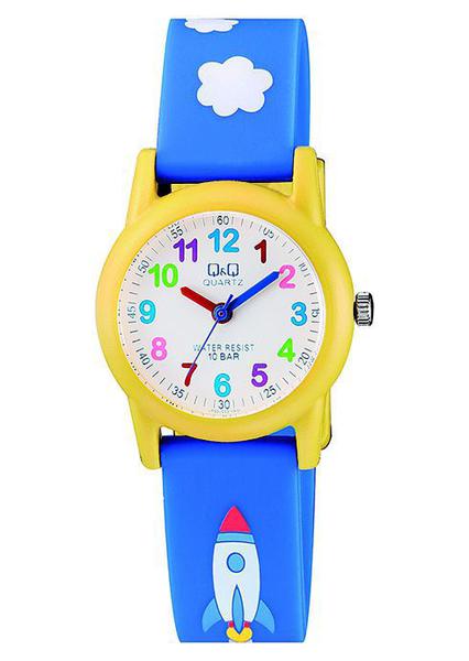 Q&q Infantil Redondo Analogico Branco Caixa Amarelo Borracha Azul/foguete Vr99j003y