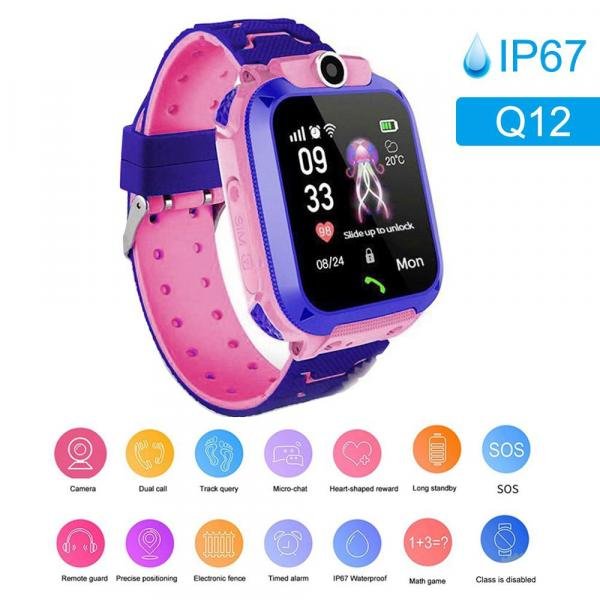 Q12 Crianças Relógio Inteligente Ip67 à Prova D'água Crianças Gps Tracker Anti-lost Sos Phone Watch - Rosa - Q Smart