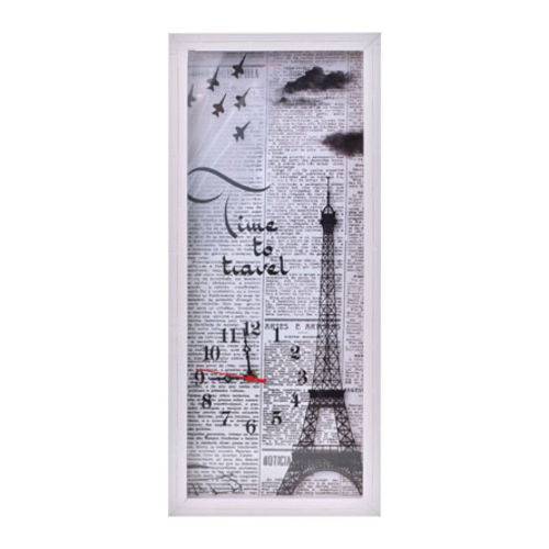 Quadro Madeira Vidro Relogio Paris França Decoração 22x52 Cm