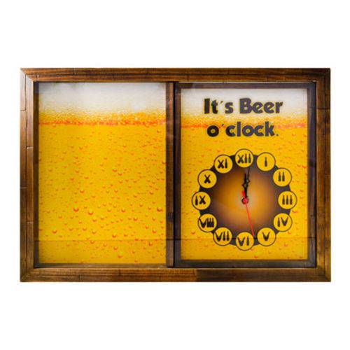 Quadro Porta Tampinhas Madeira Vidro Relogio Clock 34x49 Cm