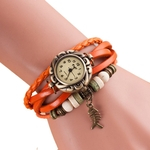 Quartz tecer em torno de couro Fishbone Bracelet Lady Mulher rel¨®gio de pulso OR