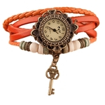 Quartz tecer em torno de couro Key Bracelet Lady rel¨®gio de pulso Mulher