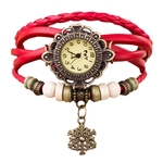 Quartz tecer em torno de couro Snowflake Pulseira Lady Mulher rel¨®gio de pulso RD