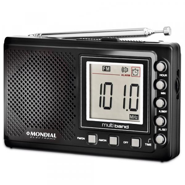 Rádio Portátil Mondial RP-03 com Função Relógio e Alarme Preto