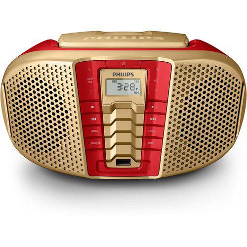 Rádio Portátil Philips Boombox Px3225ix, Gold/red - 5w Rms / Cd Player / Rádio Fm / Usb / Aux - Bivo