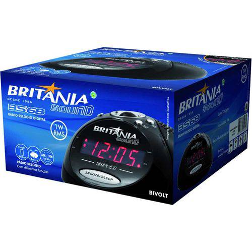 Rádio Relógio Digital Am/fm Bivolt com Despertador e Função Backup - Britânia Bs68