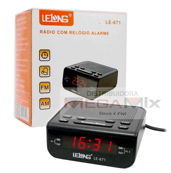 Rádio Relógio Digital e Despertador Lelong 671