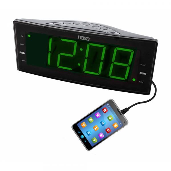 Rádio-relógio Digital FM com 2 Alarmes e Saída USB para Carga de Dispositivos Eletrônicos - Naxa