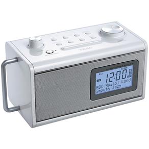 Rádio Relógio Digital TEAC R-5 com AM/FM e Bateria para Até 12 Horas Branco