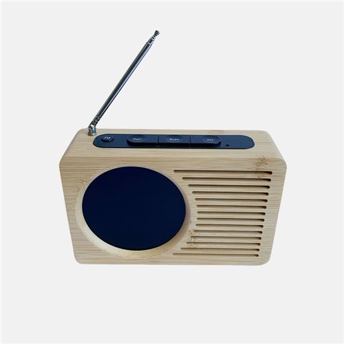 Rádio Relógio Madeira Bamboo Marfim
