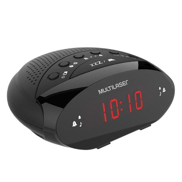 Rádio Relógio Despertador Multilaser Bivolt FM 3W Preto