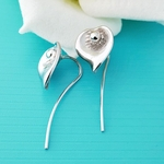 Mulher Chic Fashion Silver Rose Forma Projeto Eardrop Pétalas Folhas Brincos