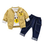Redbey 3pcs / Set Urso Suit Shirt + Jacket + Pants Manga Comprida De Algodão Zipper Outfit Suit Desenhos Animados Meninos