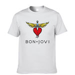 Redbey Unisex Casual Rock Style Bon Jovi Cartas Padrão T-shirt Cotton Pure