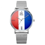 Rel¨®gio de pulso de a?o inoxid¨¢vel Ladies Quartz Watchk0061L Red * White & Dark Blue