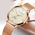 Rel¨®gio de pulso de quartzo de a?o ultra fino Ladies Watch Mulheres Rose Gold inoxid¨¢vel