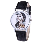 Rel¨®gios de pulso Ladies Top Girl marca Quartzwatch Black Leather Strap rel¨®gio de quartzo F468-A de Mulheres