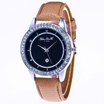 Rel¨®gios Feminino Litchi Padr?o Leather Strap Rodada Dial rel¨®gio de quartzo F-406L