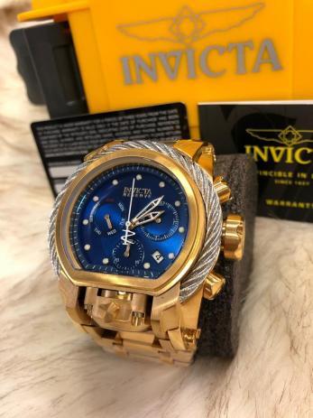 Relógio 26585 Magnum Dourado com Fundo Azul com Maleta