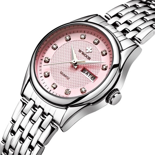 Relógio à Prova D' Água Feminino Woor Pulseira em Aço (Rosa)