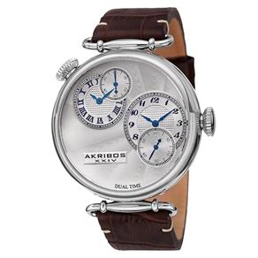 Relogio Akribos Xxiv Ak796Ssbr Quartzo Dual Time +Couro