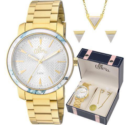 Relógio Allora Feminino Dourado Kit Semijóia Al2035fkf/k4a