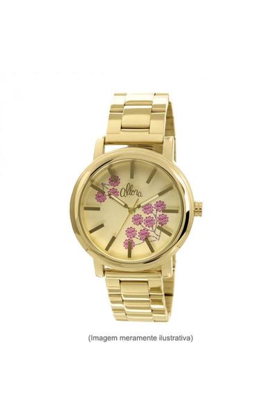 Relógio Allora Feminino Dourado Mostrado com Floral Rosa Ref. Al2036ch/4d