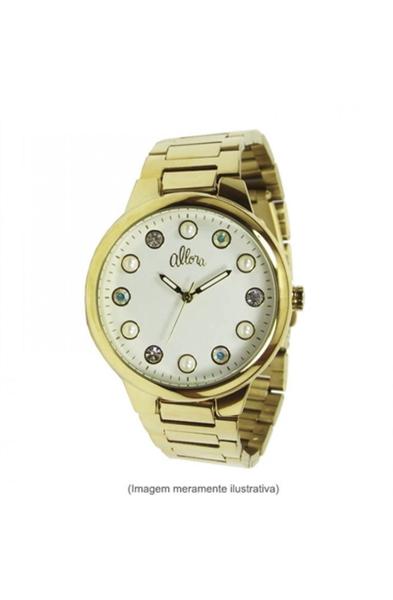 Relógio Allora Feminino Dourado Mostrador Perolado Strass e Perola Al2035lo/4b