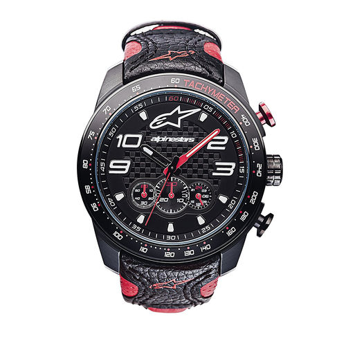 Relogio Alpinestars Tech Chrono Pulseira de Couro (Preto/Vermelho)