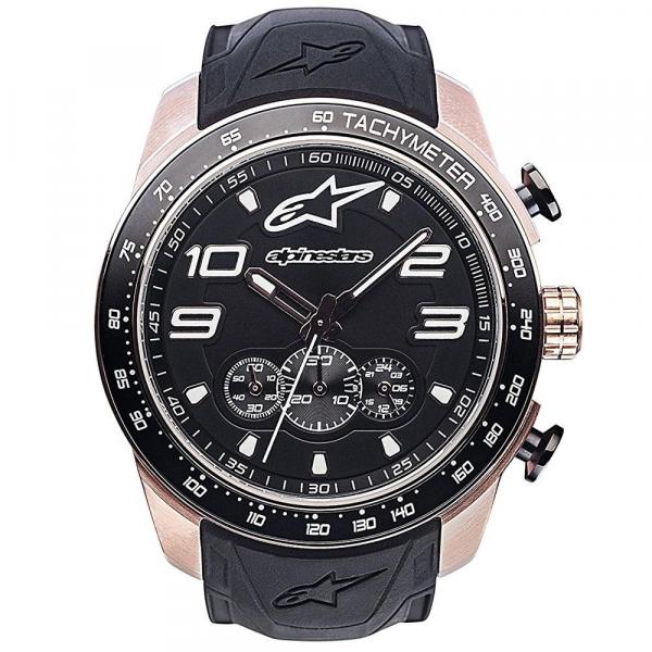 Relógio Alpinestars Tech Dourado Chrono (Pulseira Silicone Preto/ Rosa Ouro)