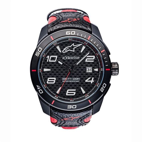 Relógio Alpinestars Tech 3H Pulseira Couro Vermelho Preto