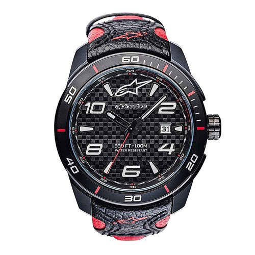 Relógio Alpinetar Tech com Pulseira de Couro Preto e Vermelho