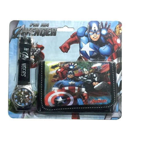 Relógio Analógico + Carteira Infantil Avengers