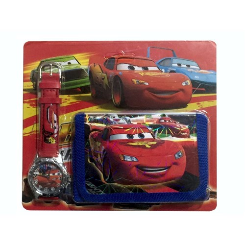 Relógio Analógico + Carteira Infantil Carros