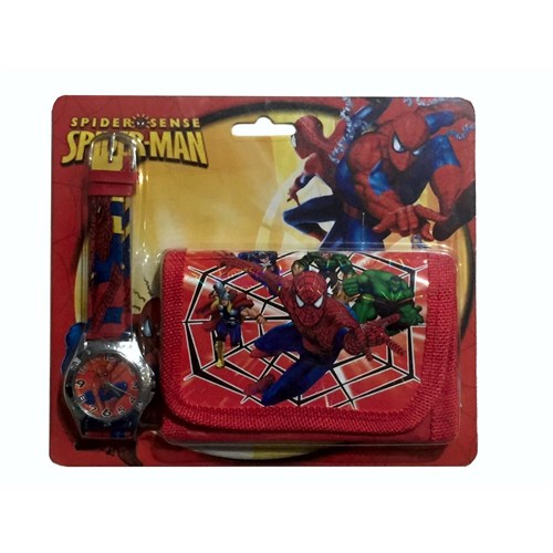 Relógio Analógico + Carteira Infantil Homem Aranha