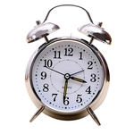 Relógio Analógico De Quartzo De 4 '' Sem Marcações Nightlight Twin Bell Alarm Clock Silver