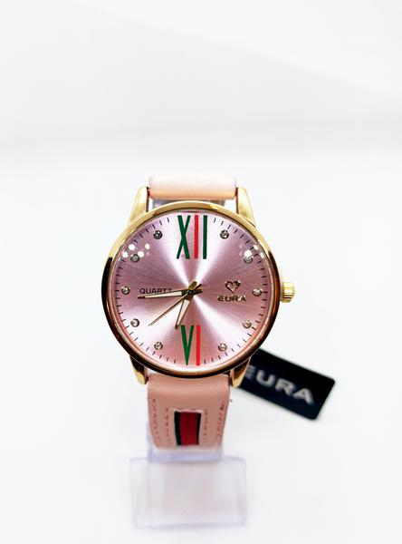 Relogio Analogico Feminino Eura Pulseira em Couro Rosa