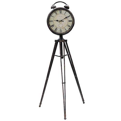 Relógio Antigo com Tripé Preto Oldway - 110x50 Cm
