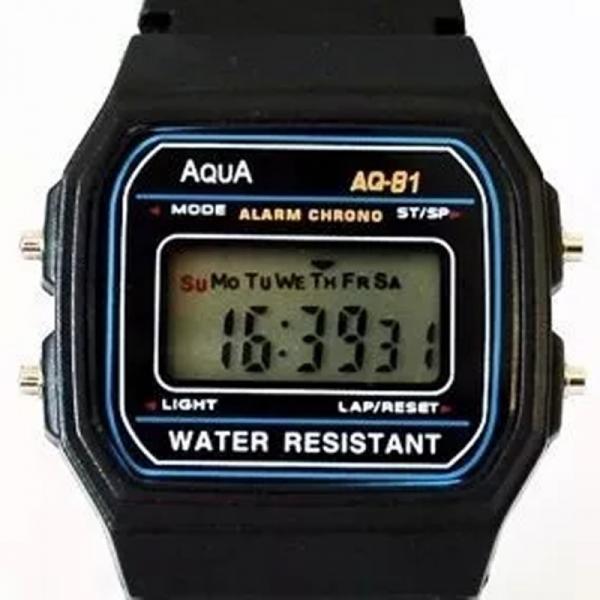 Relogio Aqua Aq-91 C1 Retrô Vintage Aprova Dagua Preto