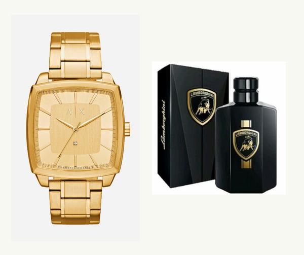 Relógio Armani Masculino Dourado + Perfume Lamborghini 100ml