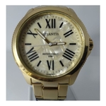 Relógio Atlantis Dourado Fundo Bege Ponteiro Preto G3435