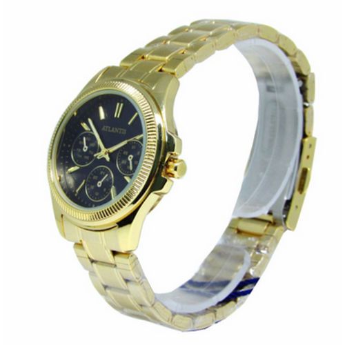 Relogio Atlantis Feminino B3410 Dourado Fundo Preto