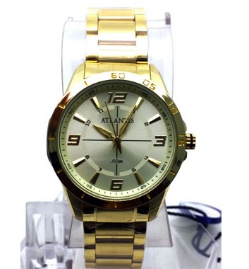 Relogio Atlantis Feminino B3442 Fundo Dourado