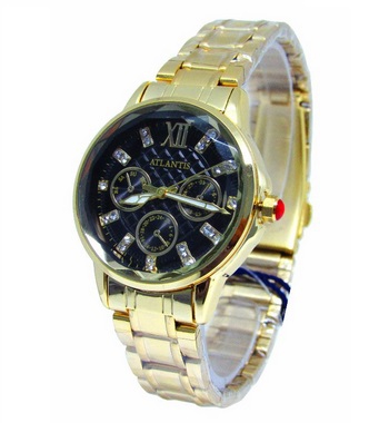 Relogio Atlantis Feminino B3345 Dourado Fundo Preto