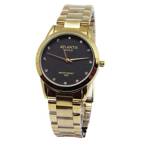 Relogio Atlantis Feminino B3477 Dourado Fundo Preto